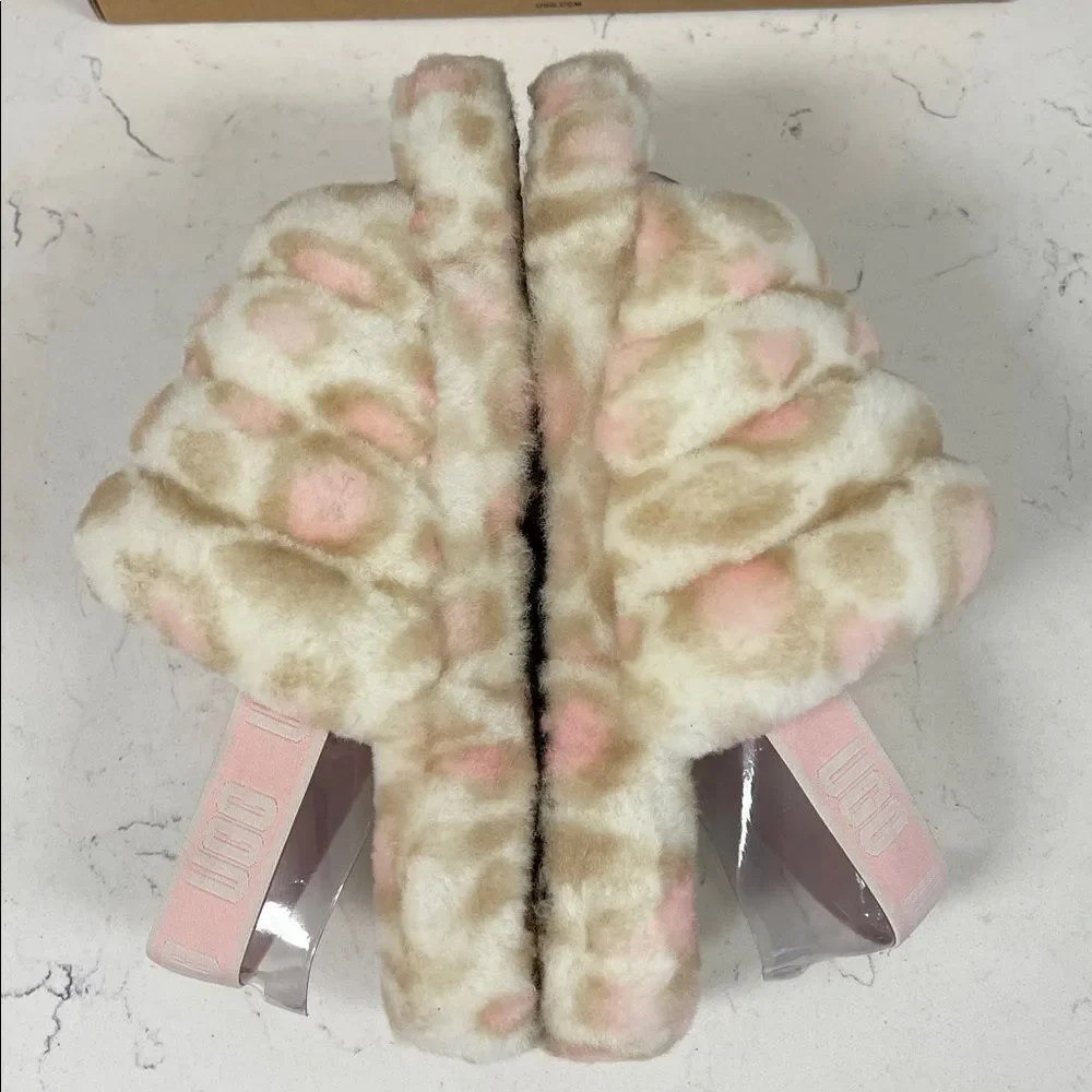 UGG Kids' Fluff Yeah Slide Panther Print Size 6 Pink & Tan Leopard Print